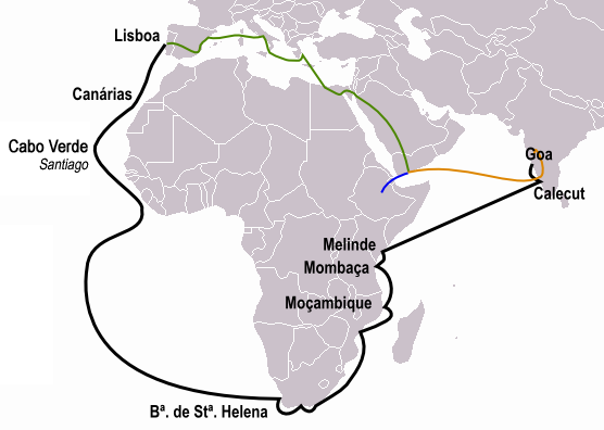 Trasa pierwszej podróży Vasco da Gamy do Indii